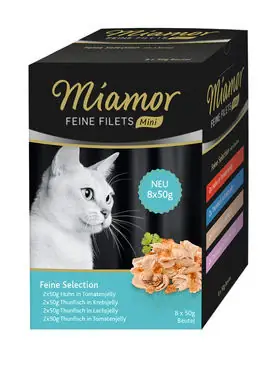 Billigare Miamor Feine Filets Mini i Gelé Mixpaket Blå 8 x 50 g för katter