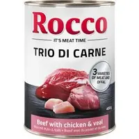 Ekonomipack Rocco Trio di Carne 24 x 400 g - Nötkött, kyckling & kalv Endast idag