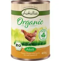 Beställ nu Lukullus Organic Adult ekologisk kyckling & ekologisk morot (glutenfritt) - 6 x 400 g