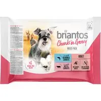 Lågt pris Briantos portionspåsar provmix 4 x 100 g - Chunks in Gravy (Lax + Nötkött)