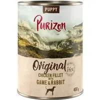 Erbjudandepris Ekonomipack Purizon Adult 24 x 400 g - Puppy Kycklingfilé med vilt & kanin