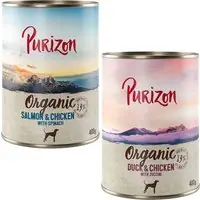 Purizon Ekologisk 6 x 400 g - Mixpack 3 x ekologisk anka med ekologisk kyckling, 3 x ekologisk lax med ekologisk kyckling Erbjudandepris