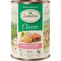 Begränsad tid Ekonomipack Lukullus Naturkost 12 x 400 g - Lax & kyckling