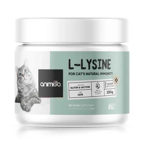 Handla nu L-lysin pulver för alla katter, 250g - Aminosyra kosttillskott för katter och immunförsvar