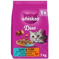 Erbjudandepris Whiskas 1+ Duo Surf & Turf med tonfisk & kyckling - 7 kg