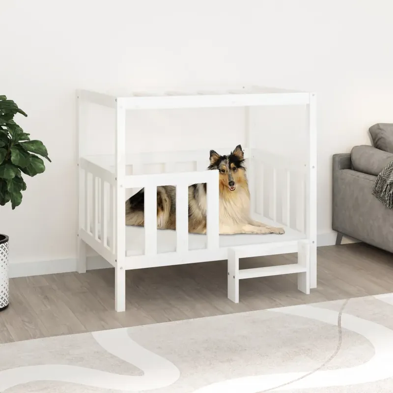 vidaXL Hundbädd vit 105,5×83,5×100 cm massiv furu Trygg betalning