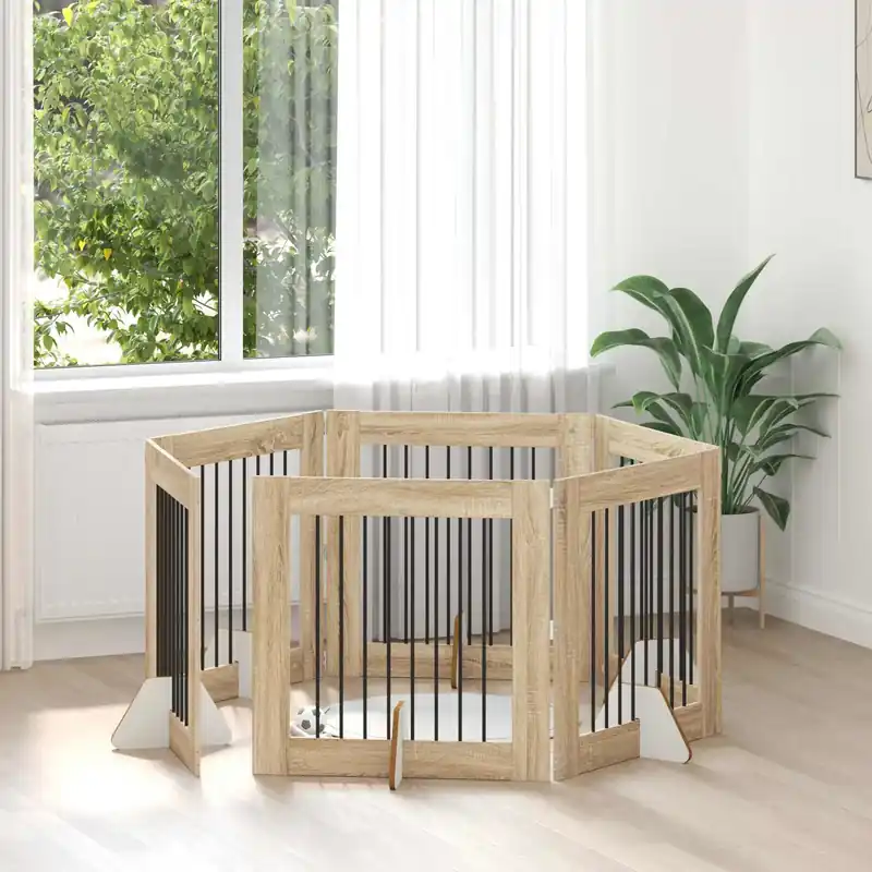 Nyhet vidaXL Fällbar hundgrind med stativ 6 pcs Sonoma-ek 482 cm