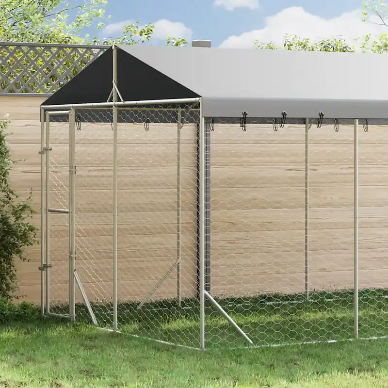 vidaXL Hundgård med tak silver 3×4,5×2,5 m galvaniserat stål Trygg betalning