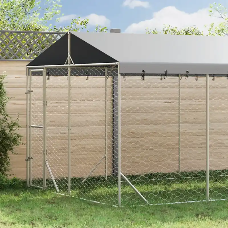 vidaXL Hundgård med tak silver 3x6x2,5 m galvaniserat stål Begränsat antal