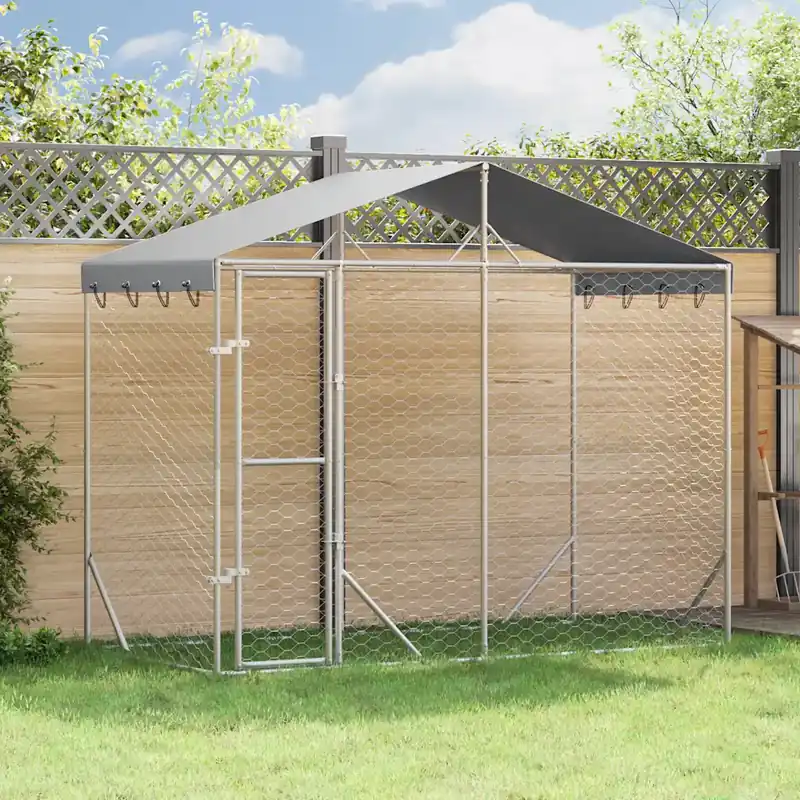 prisnedsättning vidaXL Hundgård med tak silver 3×1,5×2,5 m galvaniserat stål