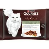 3 + 1 på köpet! 4 x Gourmet A la Carte - Köksmästarens finesser (anka, fjäderfä, sardiner, öring) (4 förpackningar à 4 x 85 g) Bästa pris