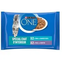PURINA ONE 4 x 85 g - Indoor Tonfisk och Kalvkött Fynd