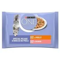 I lager PURINA ONE 4 x 85 g - Coat & Hairball Kyckling och Lax
