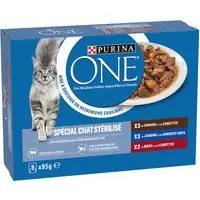 Blandad förpackning PURINA ONE Steriliserad katt 8 x 85 g - Anka, nötkött, sardiner Rabatter