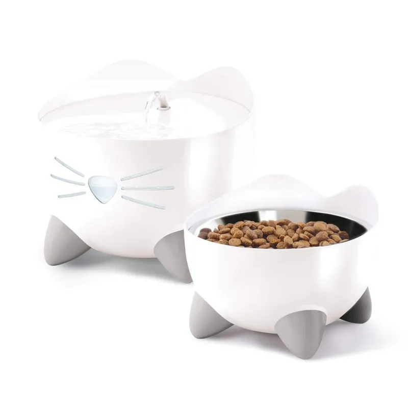 Catit Pixi Combo Kit Vattenfontän & Upphöjd Matskål Vit Endast denna vecka