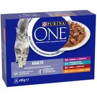 Ekonomipack PURINA ONE ADULT 24 x 85 g - Mix (4 sorter) prisnedsättning