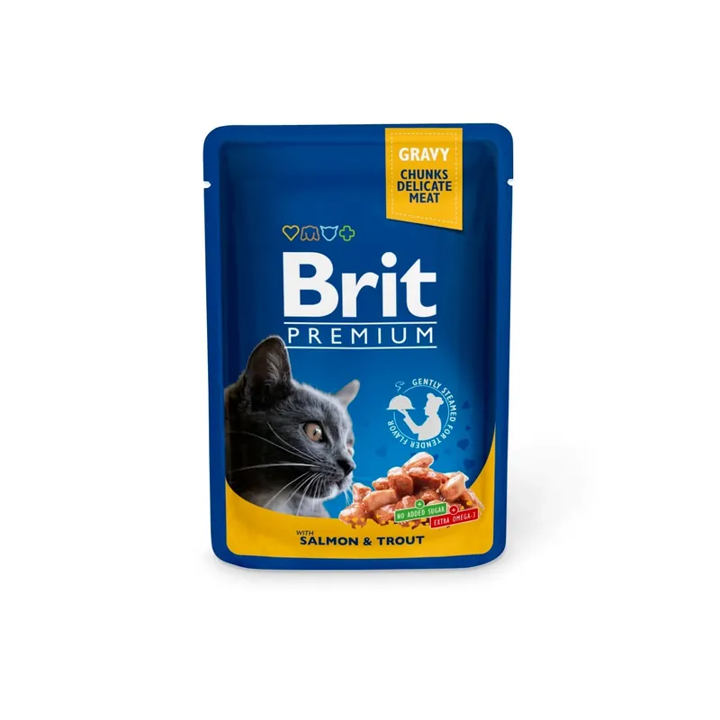 Snabb leverans Brit Premium Portionspåsar med Lax och Öring i Sås för katter 100 g