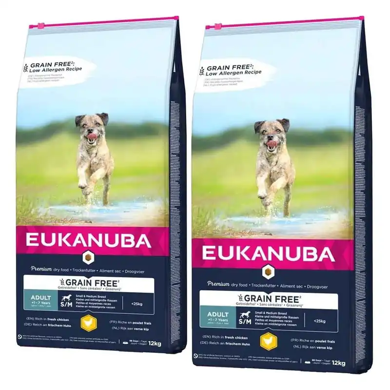 Säker betalning Eukanuba Grain Free Adult Small/medium Chicken 2 x 12kg