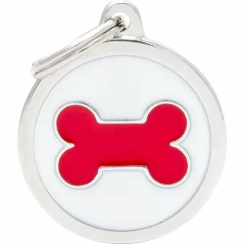 Extra rabatt MyFamily ID-bricka charms, cirkel vit, ben röd, stor