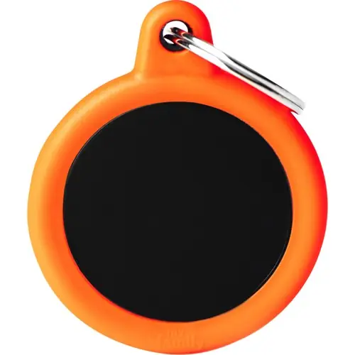 MyFamily ID-bricka hush, cirkel svart, gummi orange Populär